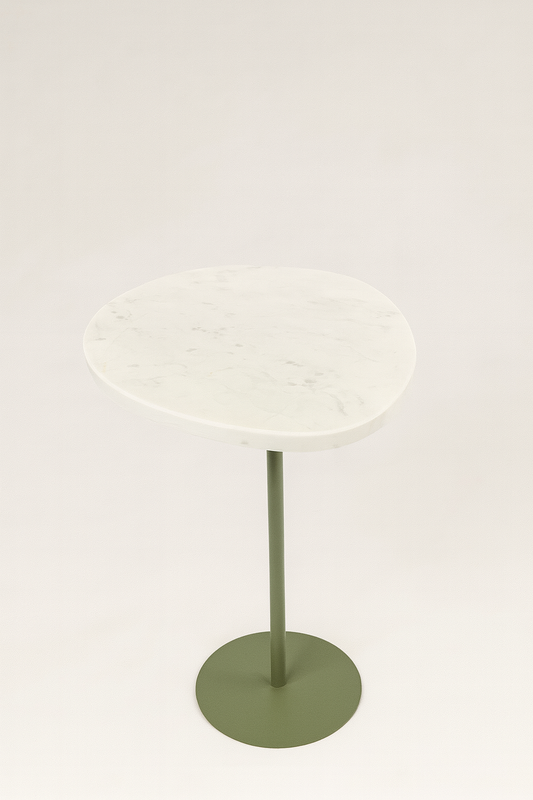 Mesa de Apoio - Linha Essencialle - Mármore Calacatta - Base cor Verde