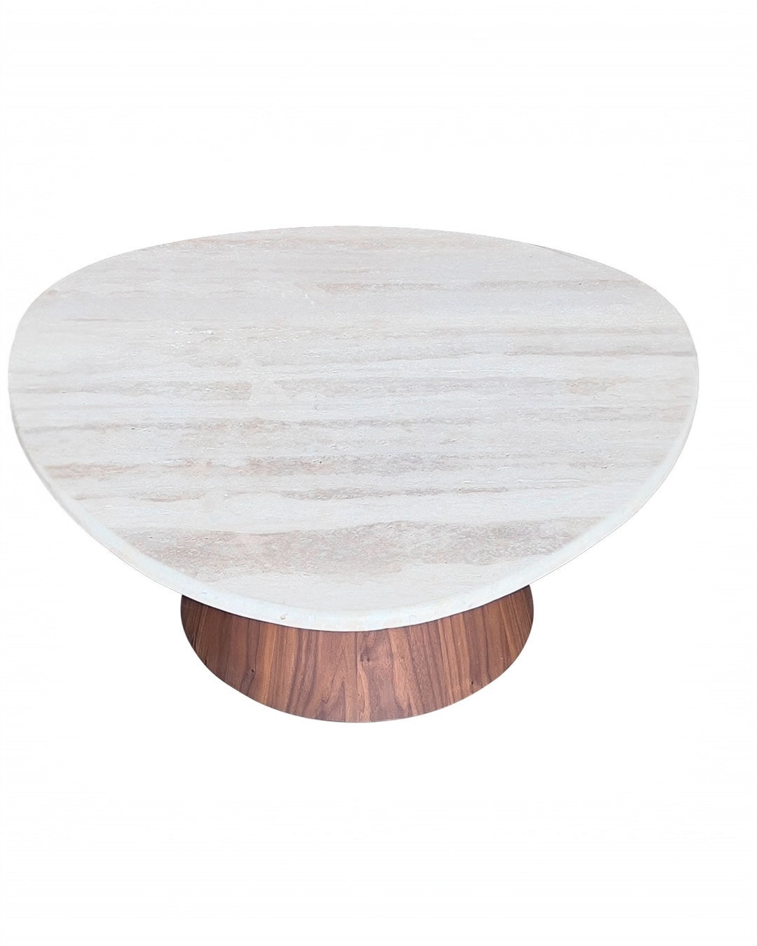 Mesa de Centro - Sangiovese Mármore Travertino Romano - Textura Natural - Base Cilindro Grande