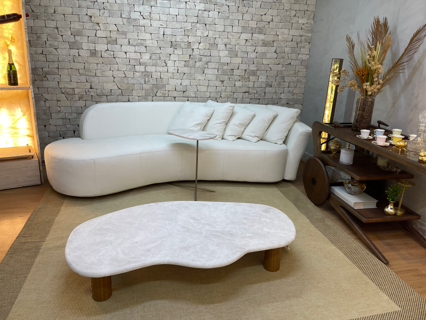 Mesa de Centro Dunas Mármore Travertino White Cream
