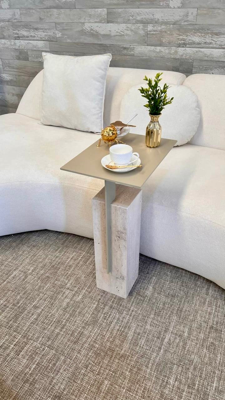 Mesa Lateral - Merlot Bege - Base Mármore Travertino Romano