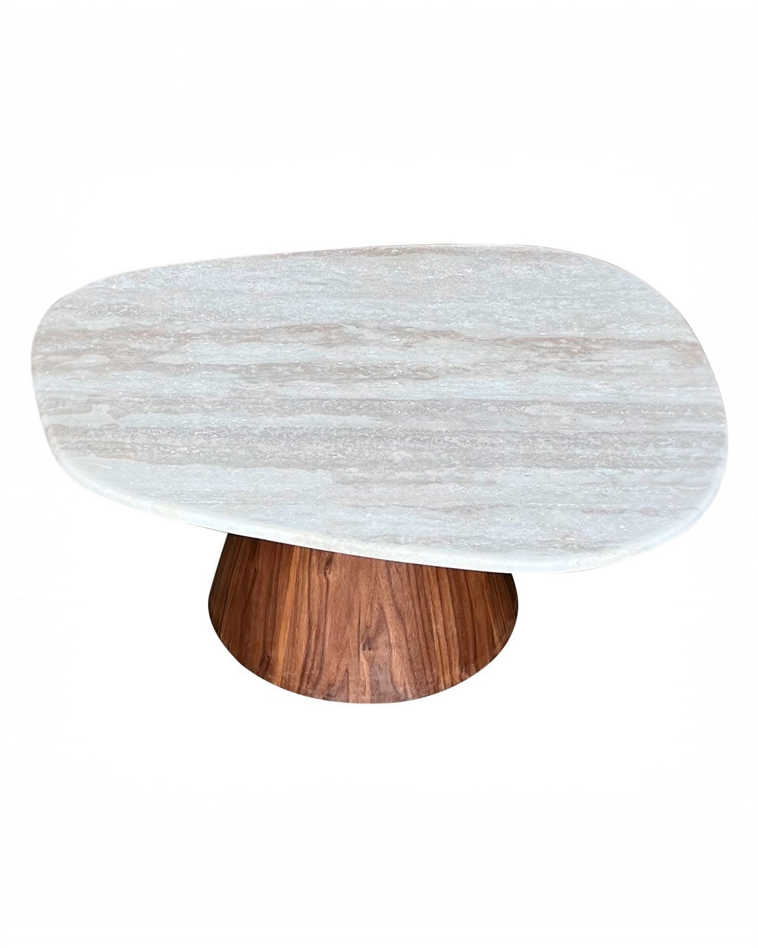 Mesa de Centro - Concha Mármore Travertino Romano Legítimo - Base Cone