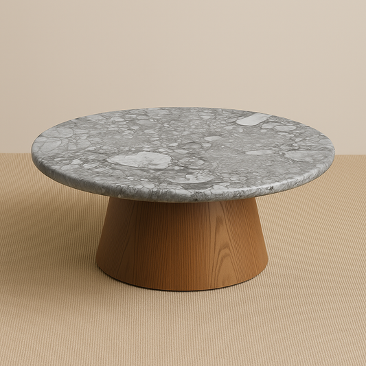 Mesa de Centro - Malbec Dallas - Mármore Rafaello Textura do Tampo Polido ( Com Brilho )  / Base Cone