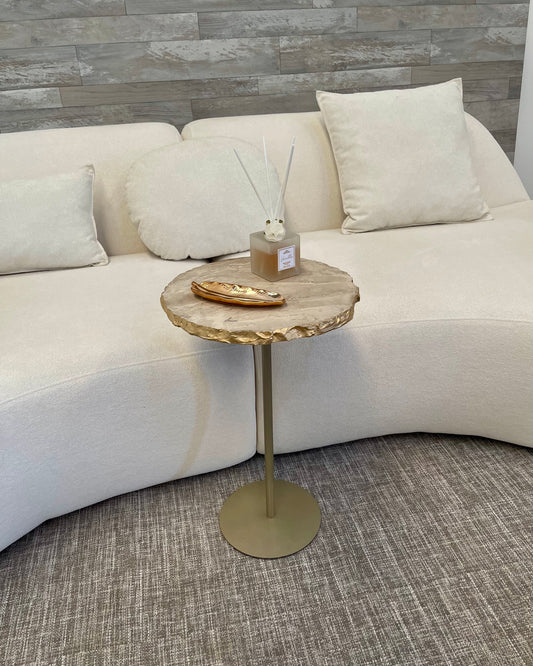 Linha Zera - Mármore Travertino Nacional Orgânica Pintura Mettalik Ouro Borda - Base cor Champanhe