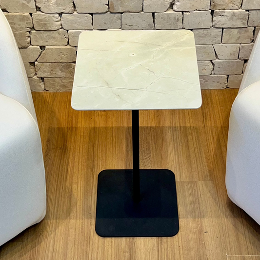 Mesa Quadratto Mármore Crema Deep - Base cor Preta