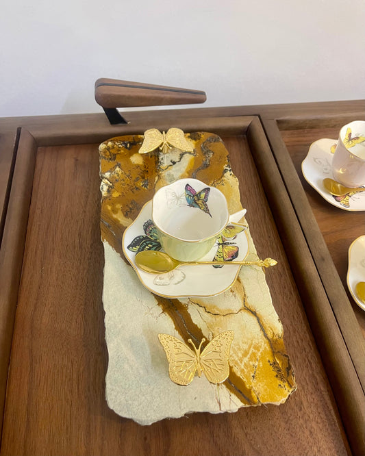 Bandeja - Quartzito Blue Deep - com Borboletas