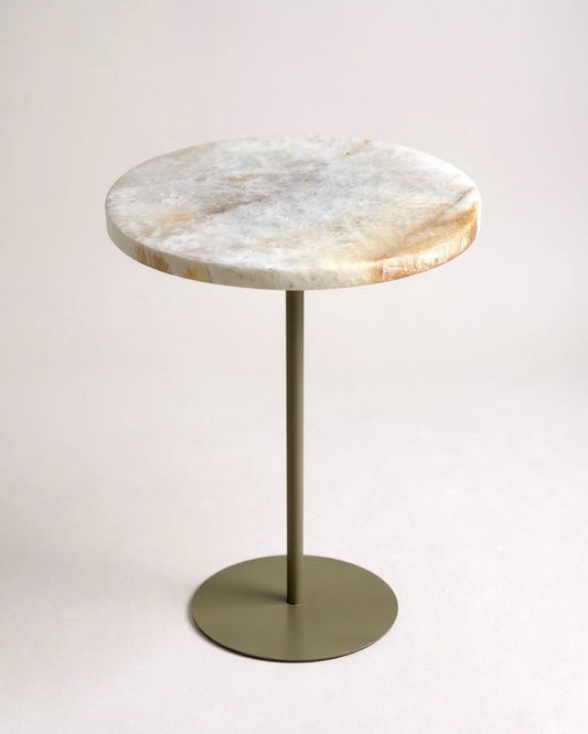 Linha Zera - Mesa de Apoio -  Quartzito Cristallo Gold / Base cor Champanhe