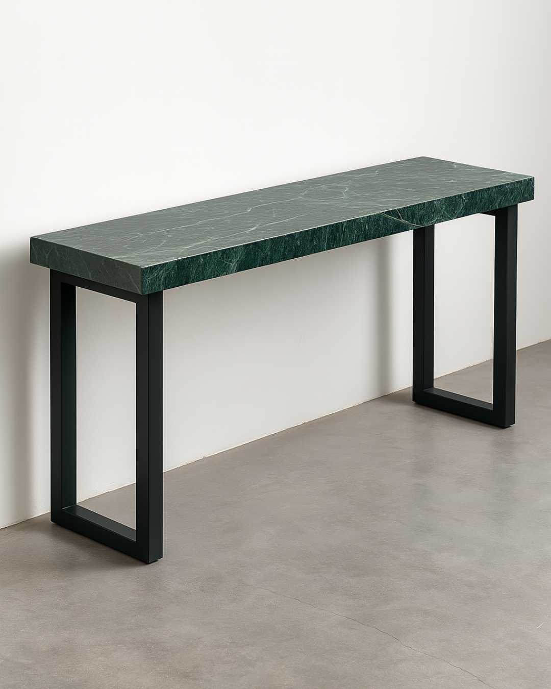 Aparador - Mármore Verde Esplendor - Base cor Preto - Aço Inoxidável