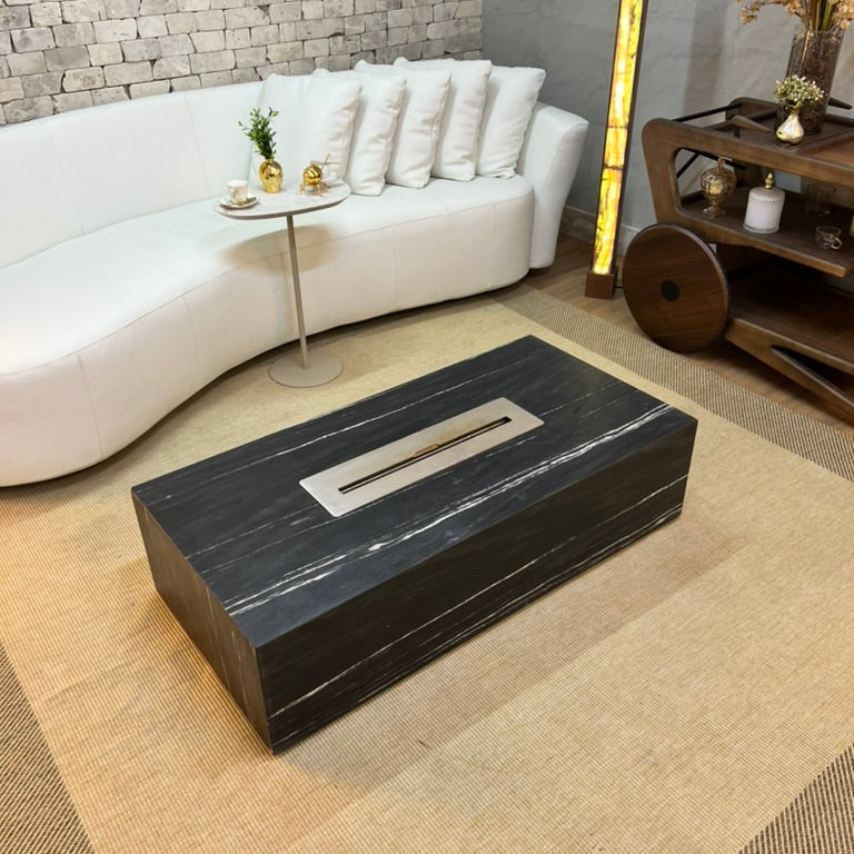 Mesa de Centro Vulcano com Lareira em Mármore Nero Striatto