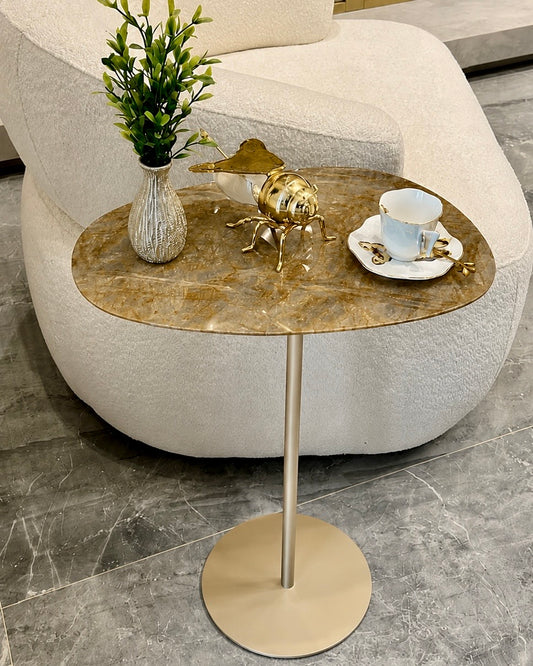 Mesa de Apoio - Tulipa Mármore Oro Perlatto- Base com Champanhe