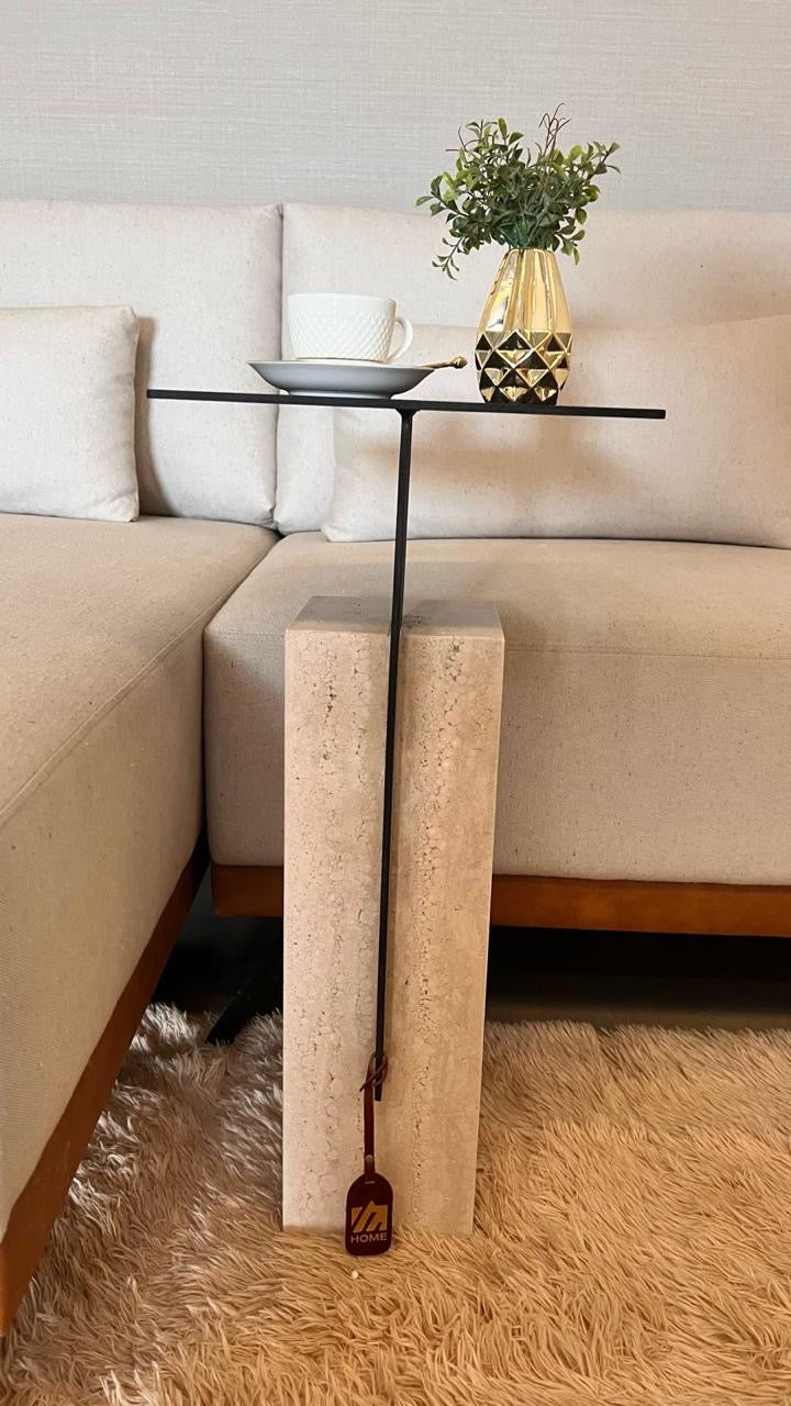 Mesa Lateral - Merlot Preta - Base Mármore Travertino Romano Legítimo