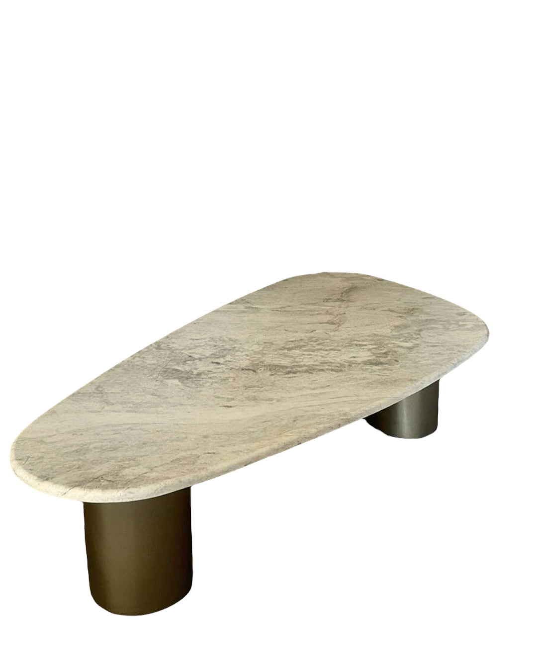 Mesa de Centro Wine - Mármore Calacatta Legítimo - Pés Cilíndricos Dourado Fosco