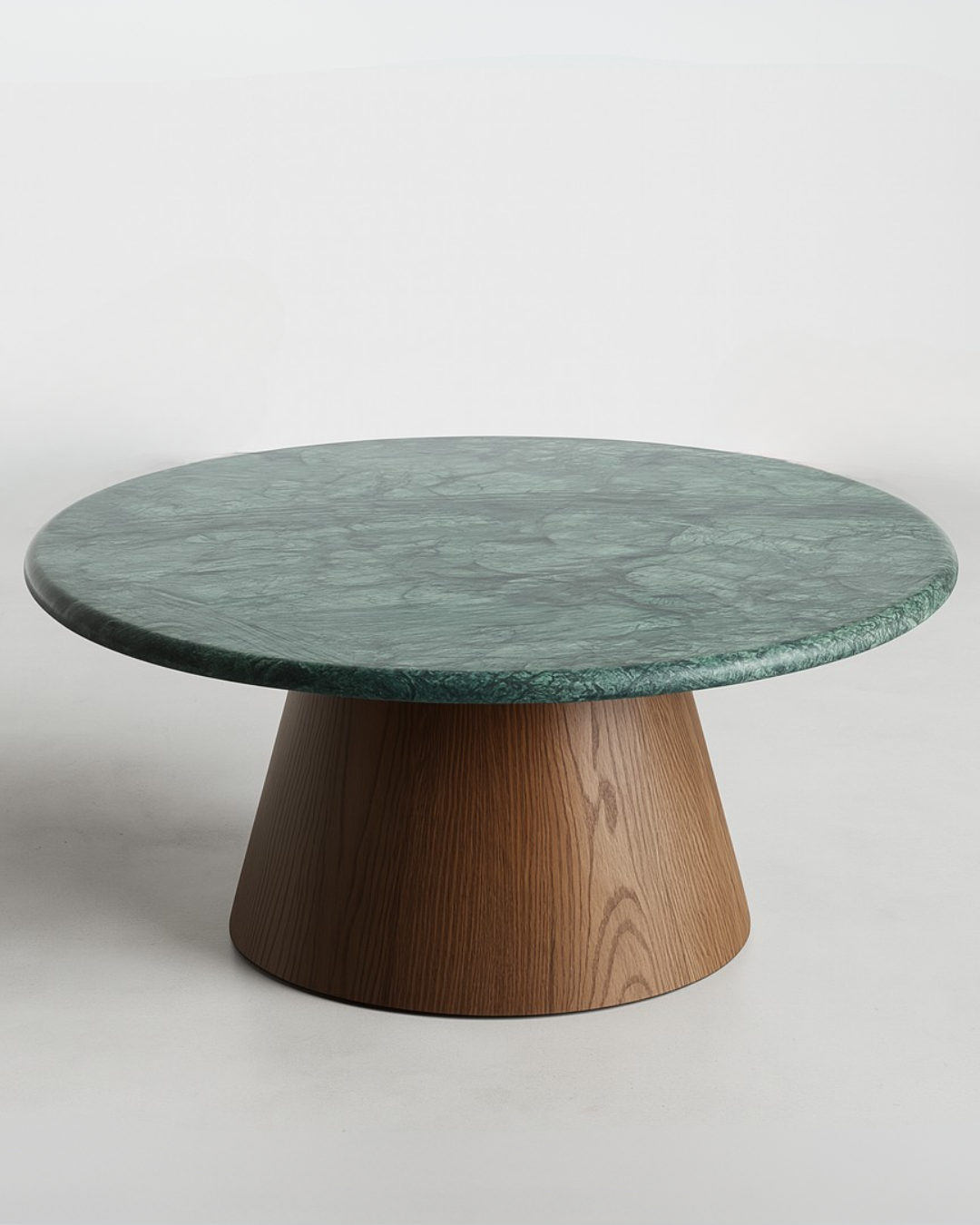 Mesa de Centro - Malbec Dallas Mármore Verde Guatemala Textura Polida ( Com Brilho ) / Base Cone
