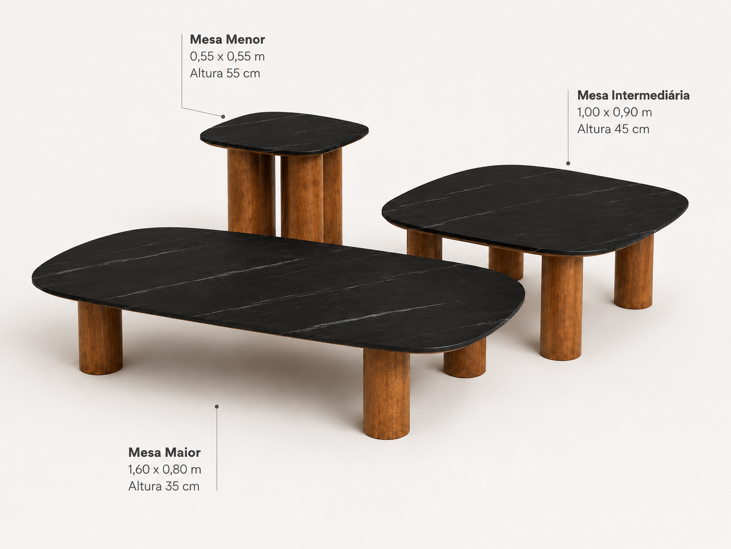 Mesa de Centro Trio Nobile - Mármore Nero Striatto