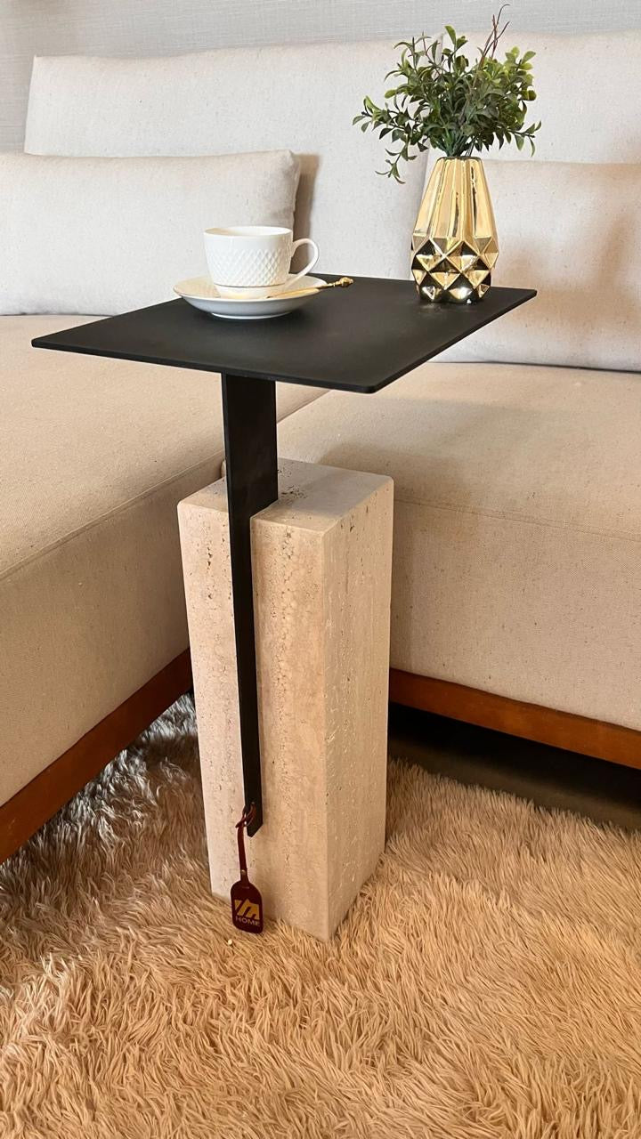 Mesa Lateral - Merlot Preta - Base Mármore Travertino Romano Legítimo