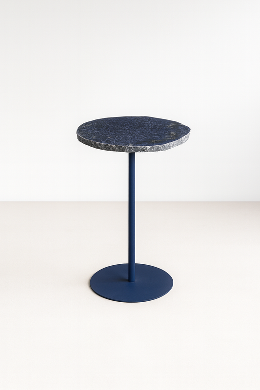 Mesa Lateral - Mármore Azul Raríssimo - Orgânica - Base Azul