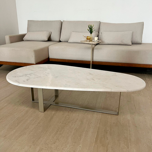 Mesa de Centro Wine Mármore Calacatta - Base Santini - Inox Inoxidável