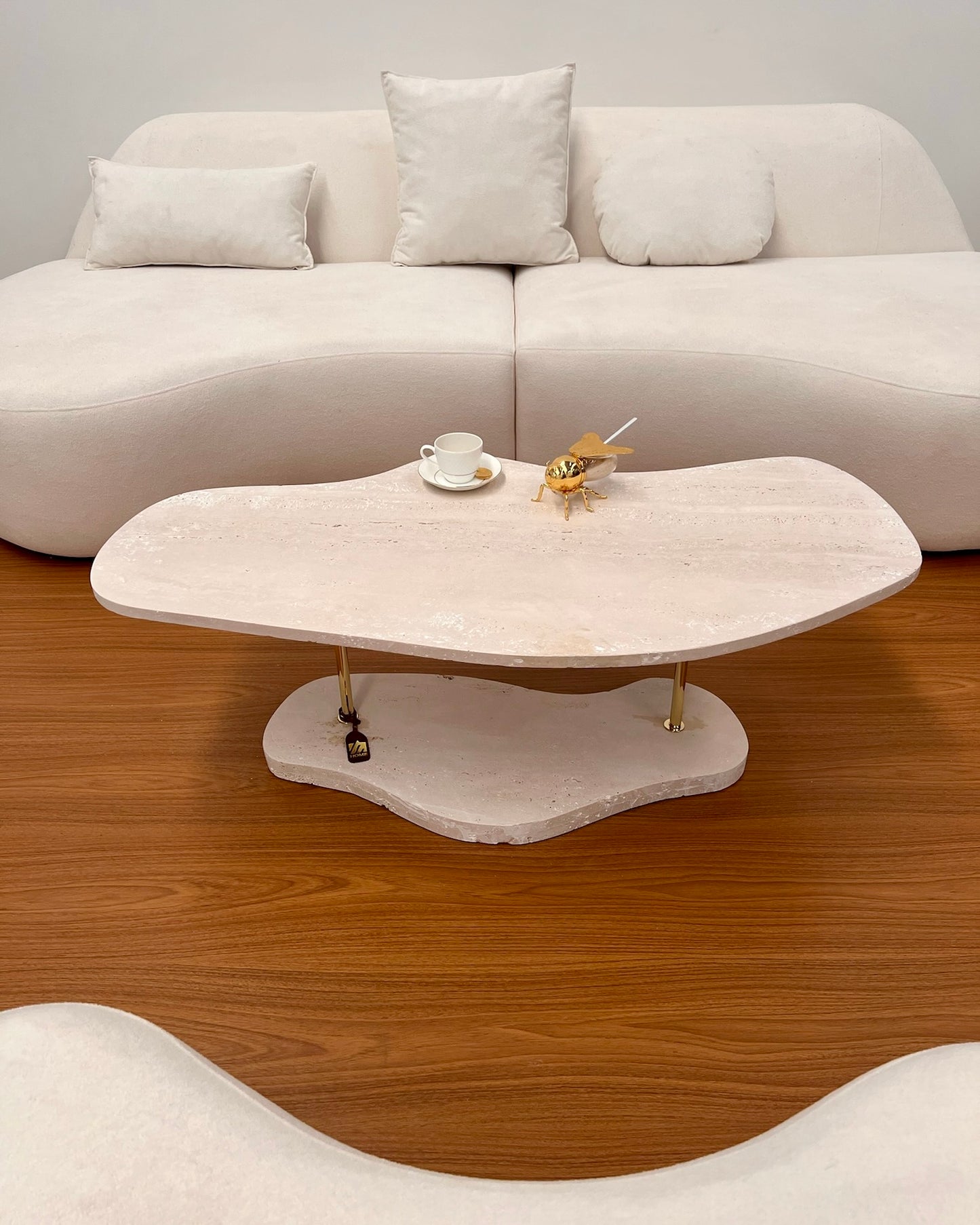 Mesa de Centro - Dunas Mármore Travertino Romano com Base
