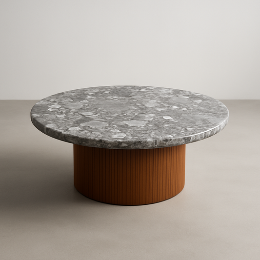 Mesa de Centro - Malbec Dallas - Mármore Rafaello Textura do Tampo Polido ( Com Brilho ) / Base Cilindro Grande
