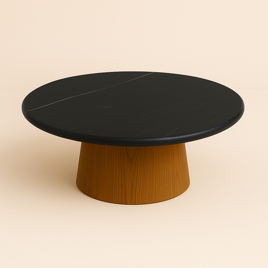 Mesa de Centro - Malbec Dallas Mármore Nero Striatto- Textura do Tampo Textura Levigado sem Brilho / Base Cilindro Grande