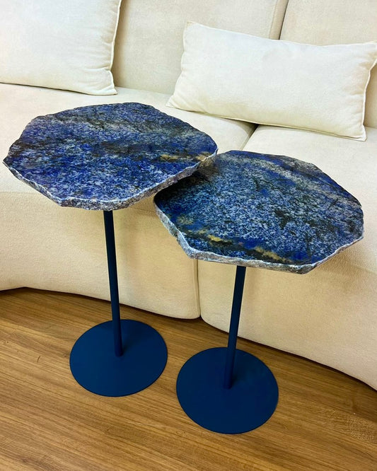 Dupla Orgânica - Mármore Azul Raríssimo - 2 Mesas 55 e 60 Cm de altura