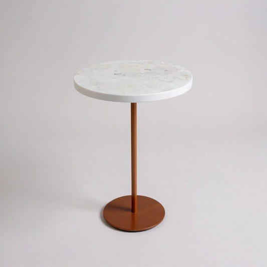 Mesa de Apoio - Mármore Calacatta - Base cor Cobre