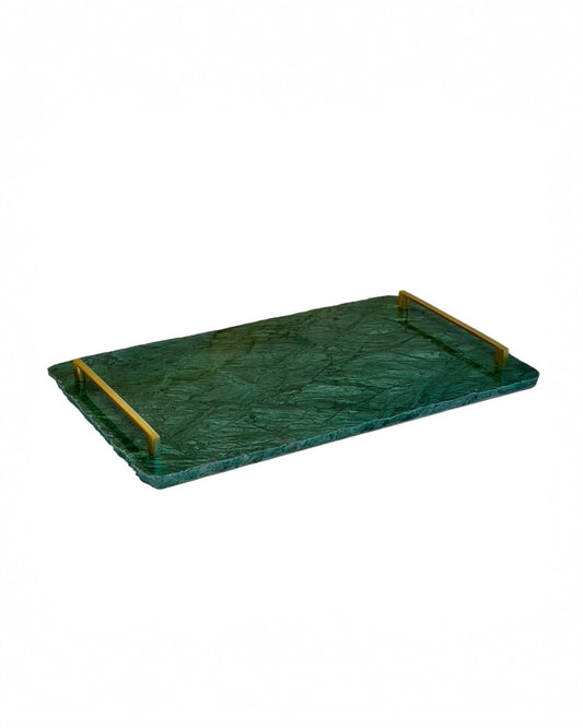 Bandeja - Adega Bar Mármore Verde Guatemala - Alça Slim Dourada 30x50 Cm
