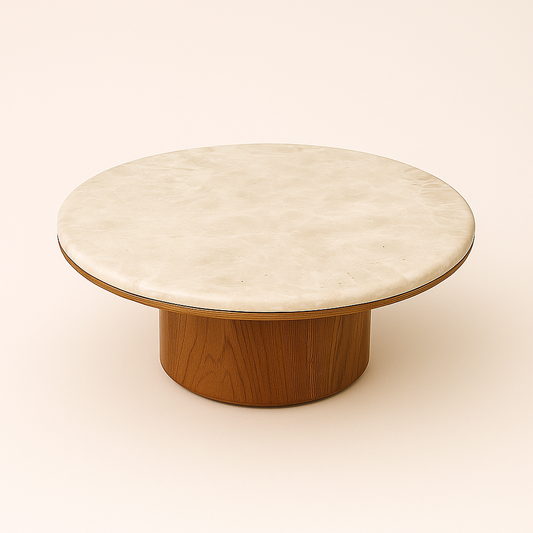 Mesa de Centro Malbec Mármore Travertino White Cream - Base Cilindro com Borda
