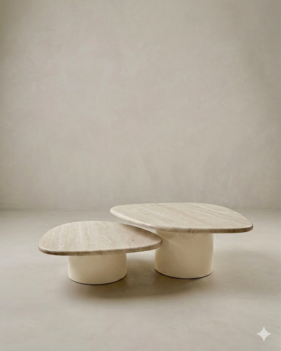 Duo Concha - Mármore Travertino  - Base Cilindro Grande