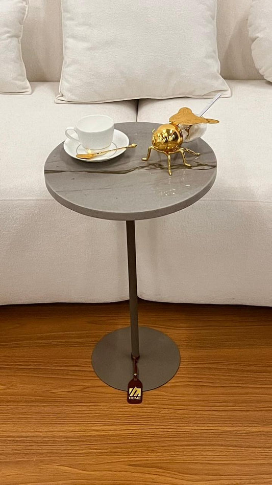 Linha Zera - Mesa Lateral Quartzito Grey Noble - Textura Polido ( Com Brilho) Base cor Fendi