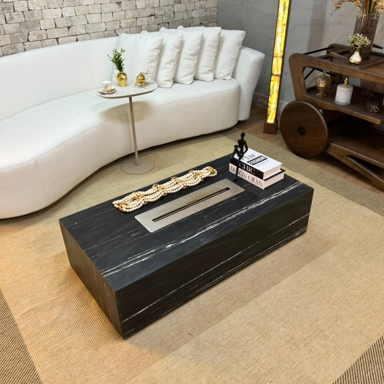 Mesa de Centro Vulcano com Lareira em Mármore Nero Striatto