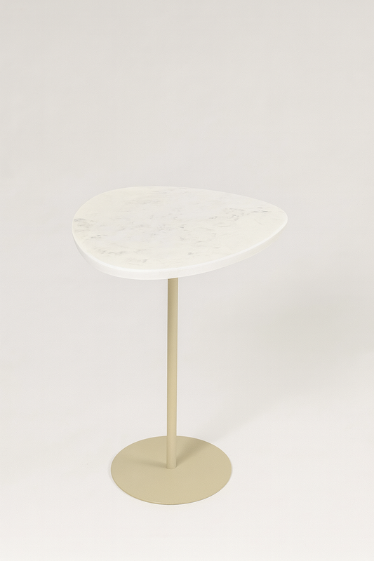 Mesa de Apoio - Linha Essencialle - Mármore Calacatta - Base cor Bege