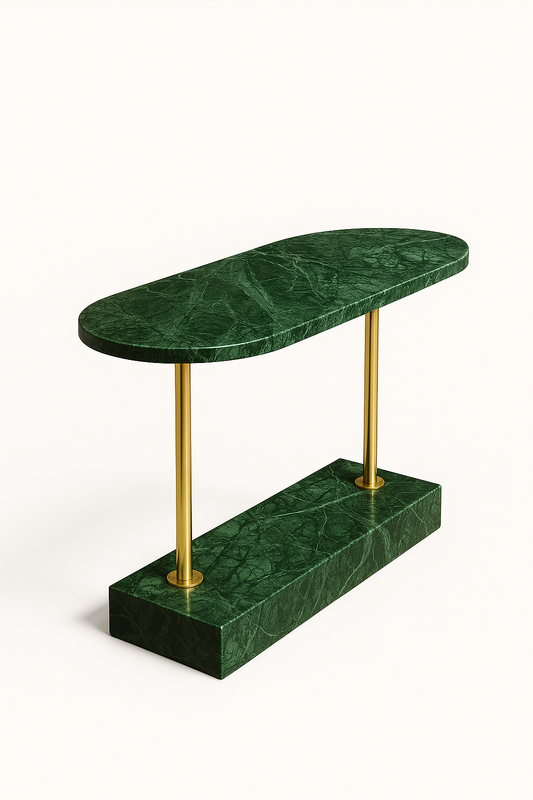 Mesa Aparador - Mármore Verde Guatemala / Haste cor Dourada