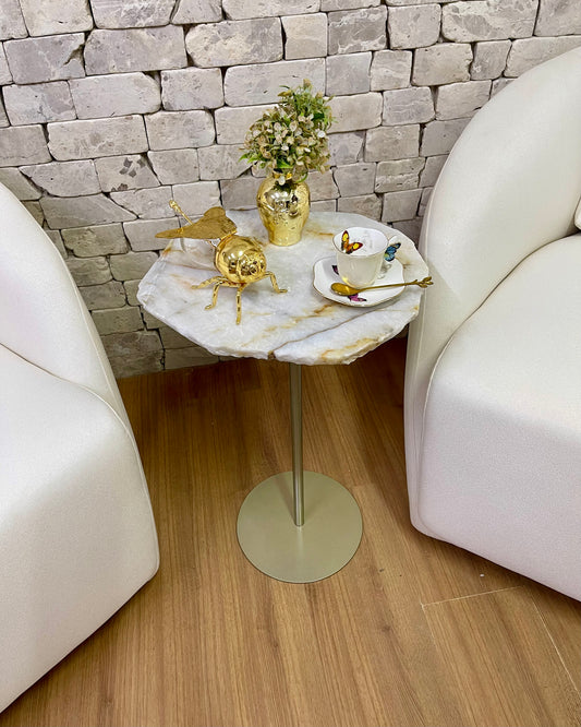 Mesa Lateral - Cristallo Gold Orgânico / Base cor Champanhe