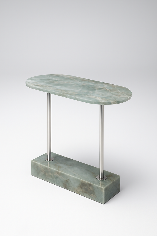 Mesa Aparador - Quartzito Verde Esmeralda / Haste cor Prata