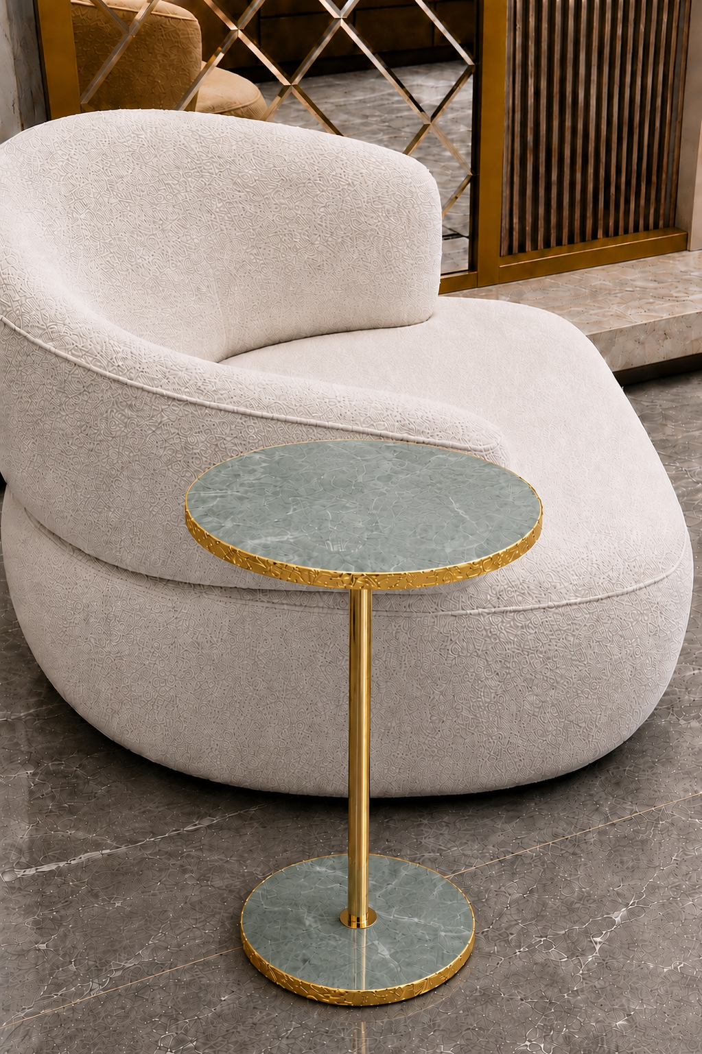 Mesa de Apoio Orgânica - Quartzito Verde Esmeralda Translúcido Bordas Folha de Ouro 24k