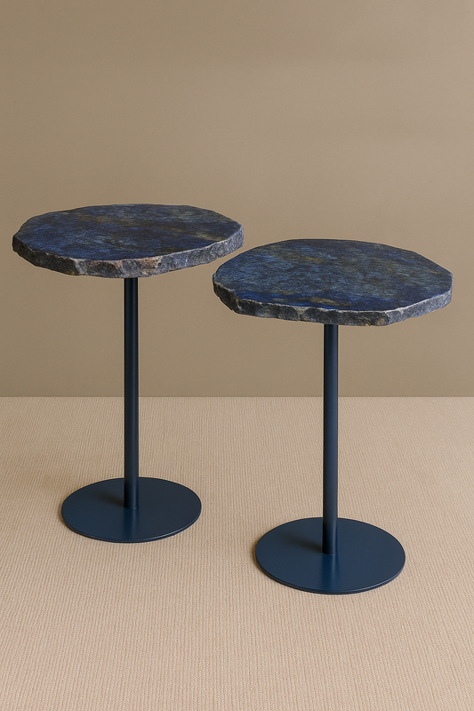 Dupla Orgânica - Mármore Azul Raríssimo - 2 Mesas 55 e 60 Cm de altura