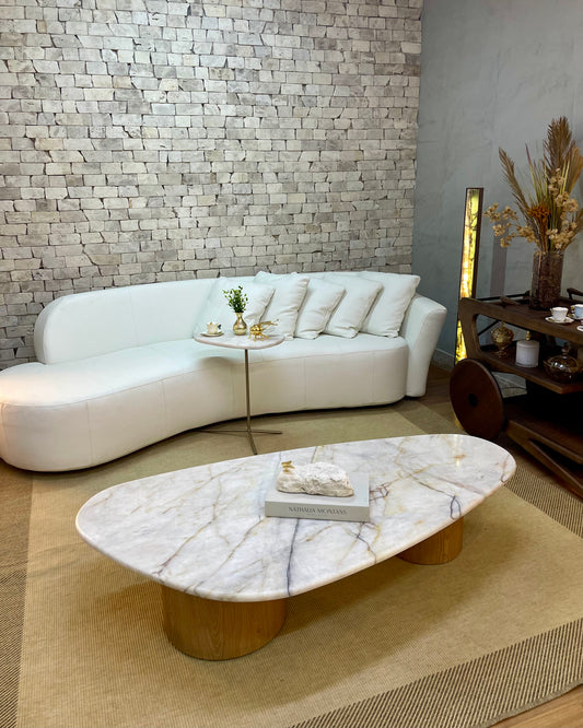 Mesa de Centro Itália - Quartizito Cristallo Gold Textura Polido (Com Brilho) Pés Robustos