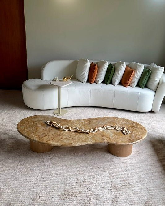 Mesa de Centro Sonatta Mármore Oro Perlato / Base Cilindro Maior