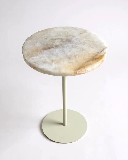 Linha Zera - Mesa de Apoio -  Quartzito Cristallo Gold / Base cor Bege