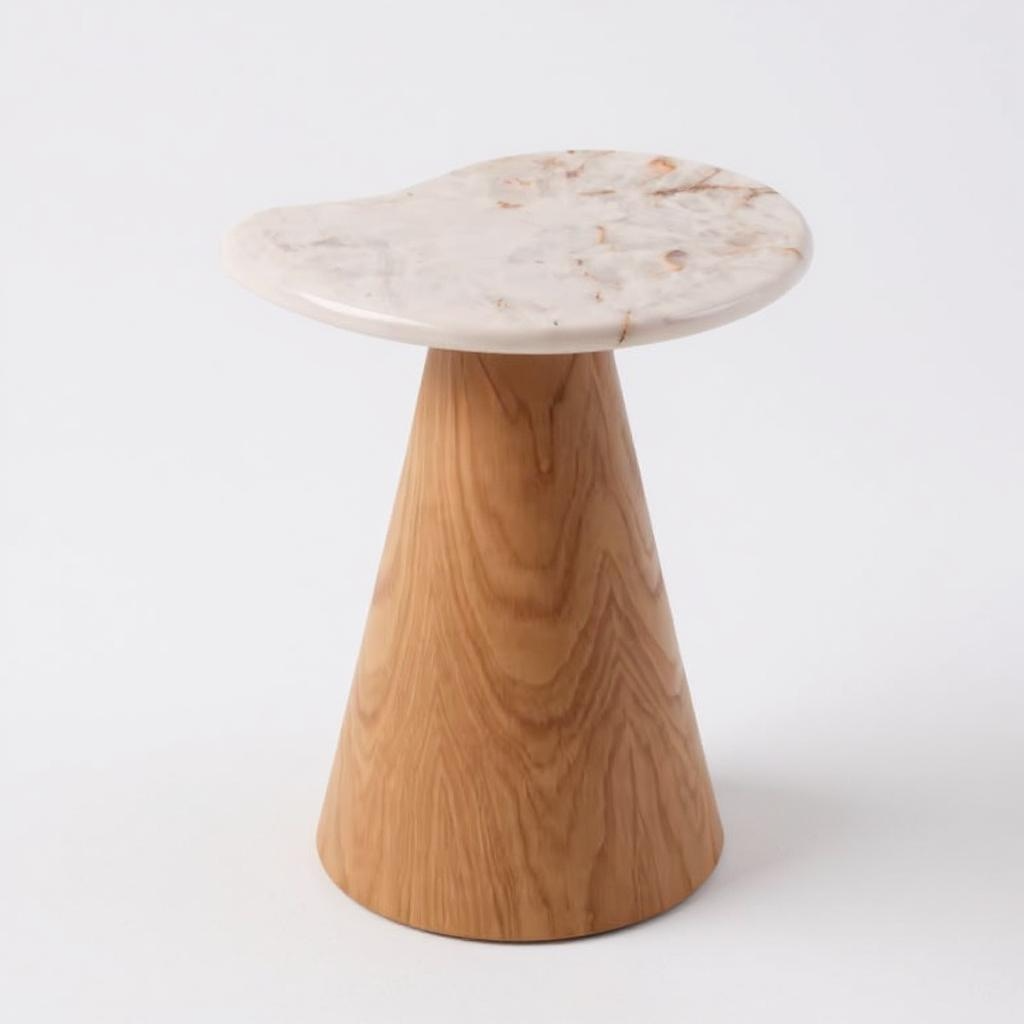 Mesa Eclipse Orgânica - Quartzito Cristallo Gold - Base Cone Madeira Freijó