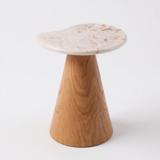 Mesa Eclipse Orgânica - Quartzito Cristallo Gold - Base Cone Madeira Freijó