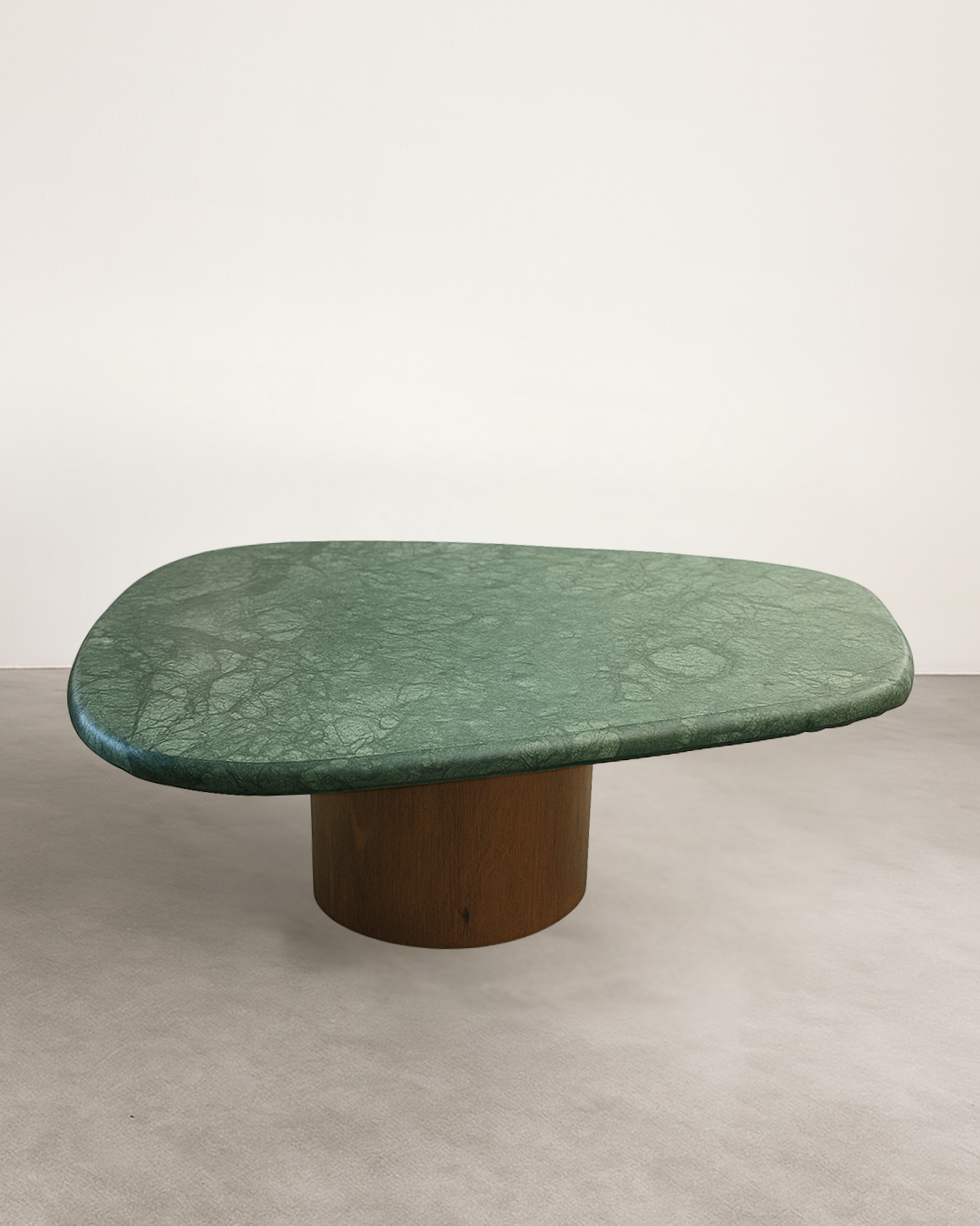 Mesa de Centro - Concha Mármore Verde Guatemala Textura do Tampo Polida ( Com Brilho )  - Base Cilindro Grande