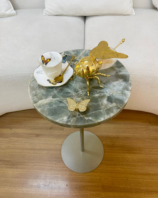 Linha Zera -Quatzito Verde Esmeralda com Borboleta - Base Champanhe