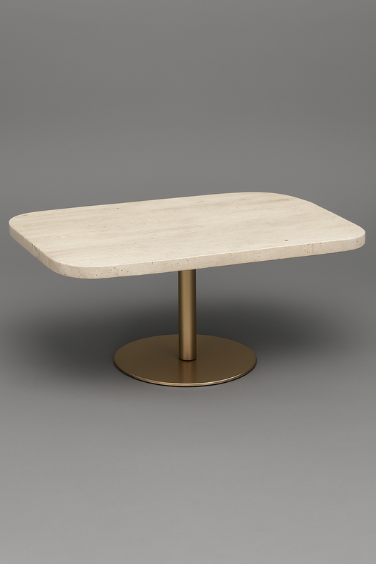 Mesa Lateral Coliseu - Mármore Travertino Romano Legítimo - Base cor Champanhe