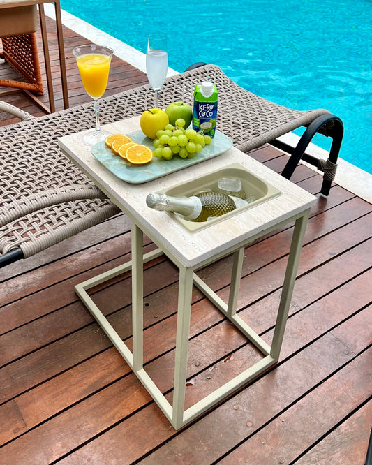 Mesa Gourmet - Mármore Travertino Romano Legítimo - Base cor Bege