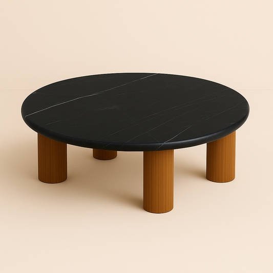 Mesa de Centro - Malbec Dallas Mármore Nero Striatto- Textura do Tampo Textura Levigado sem Brilho / Base Cilindro Pequena