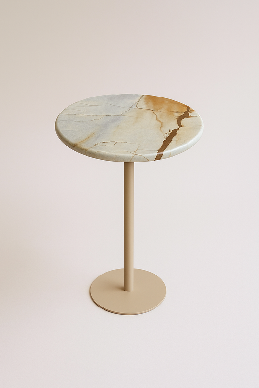 Mesa de Apoio - Blue Deep - Linha Zera - Base cor Bege - Acabamento Abaulado