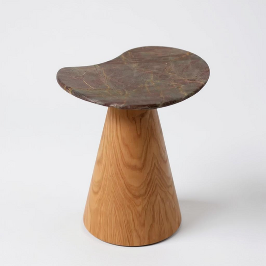 Mesa Eclipse Orgânica - Mármore Verde Alpi - Base Cone / Cor Freijó