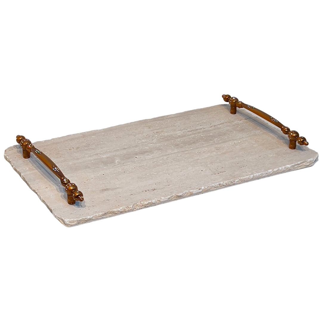Bandeja - Adega Bar Mármore Travertino Romano - Alça Colonial 30x50 Cm