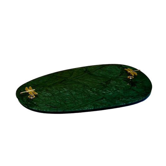 Bandeja - Mármore Verde Guatemala com Libélulas - Orgânica 45x35 Cm
